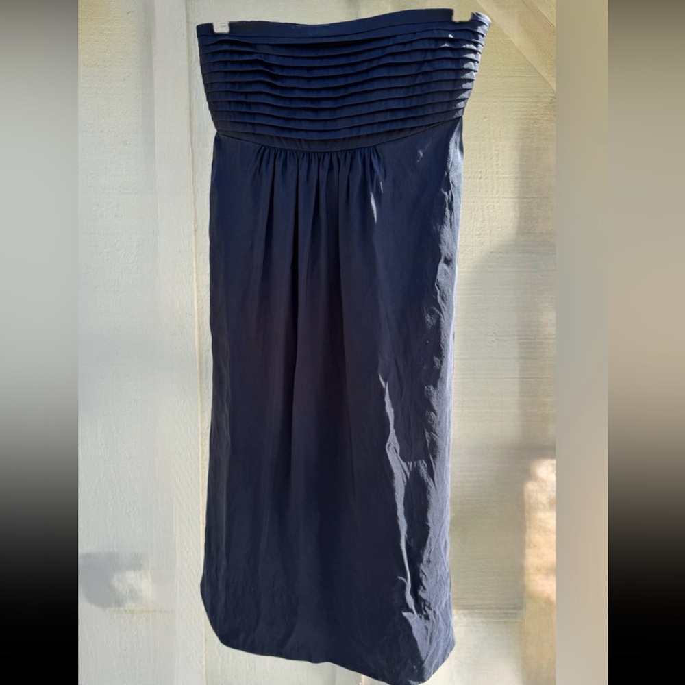BANANA REPUBLIC 100% SILK DRESS MIDI STRAPLESS LINED ALINE EMPIRE 2 BLACK 486560